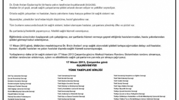 TTB ve Uzmanlık Dernekleri Hürriyet Gazetesine İlan Verdi
