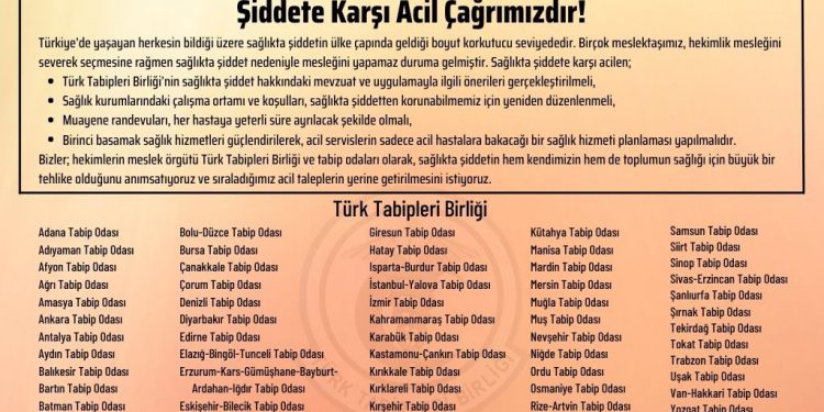 Sağlıkta Şiddete Karşı Acil Çağrımızdır