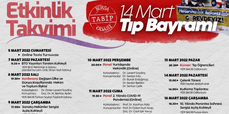Bursa Tabip Odası 14 Mart Tıp Bayramı Etkinlikleri Takvimi Belli Oldu