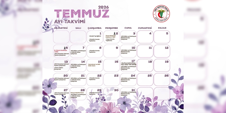 Bursa Tabip Odası Temmuz 2026 Etkinlik Takvimi