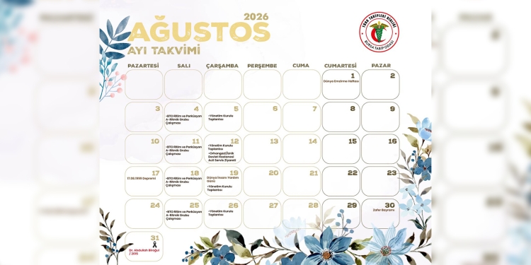 Bursa Tabip Odası Ağustos 2026 Etkinlik Takvimi